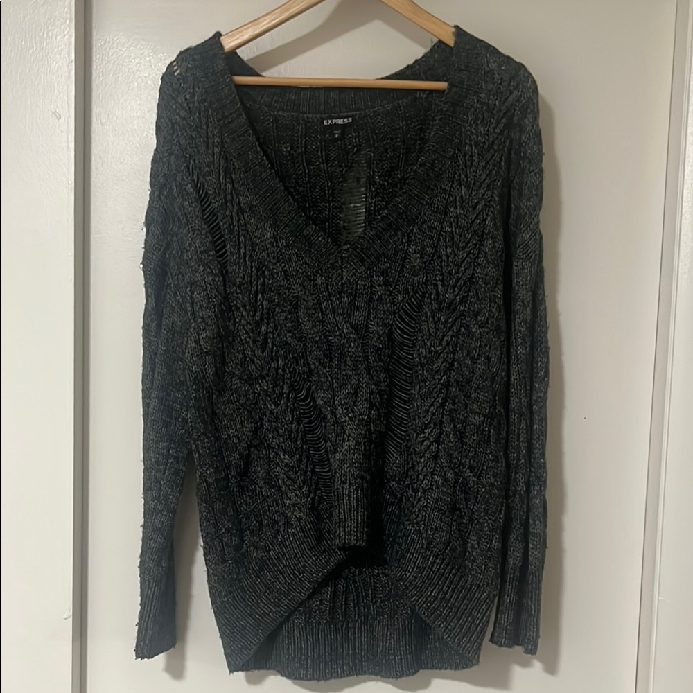 Express V Neck Distressed Sweater